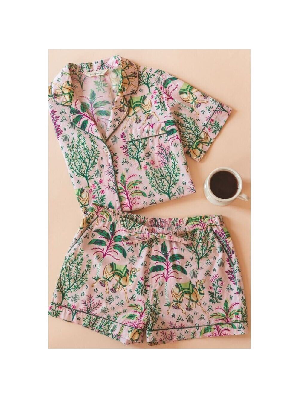 Printfresh Pink Camel's courtyard rose Pajamas Shorts two piece Set